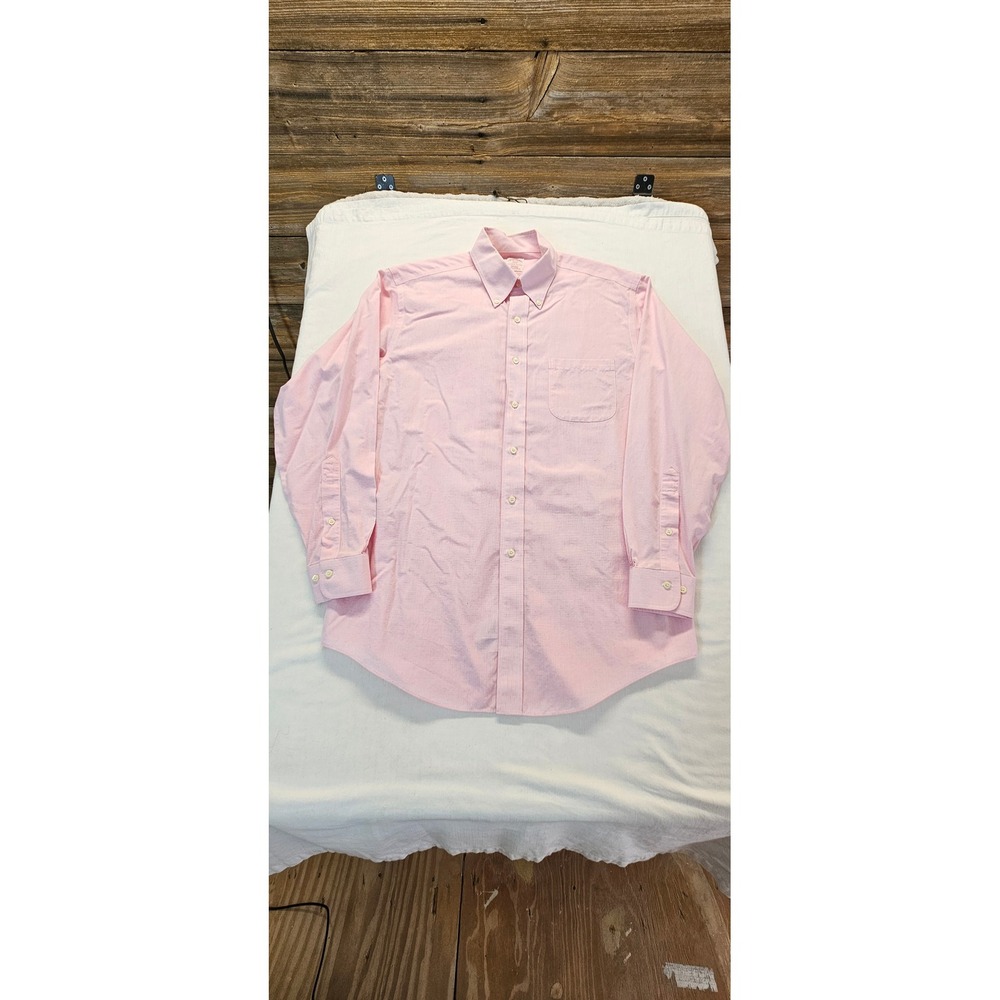 Brooks Brothers 346 Mens 16-4/5 Pink Micro Check Non-Iron Cotton Button Shirt
